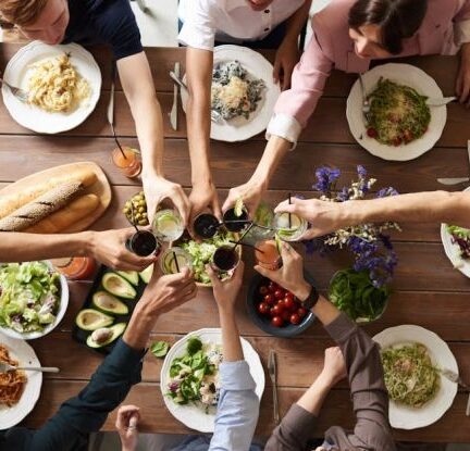 Dinner Party - Group of People Making Toast