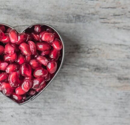 Heart Health - Silver Heart Bowl Filled of Red Pomegranate Seeds