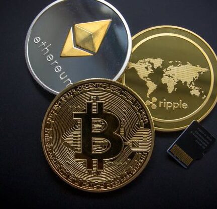 Cryptocurrency - Ripple, Etehereum and Bitcoin and Micro Sdhc Card