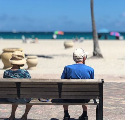 Retirement - Man and Woman Sitting on Brown Wooden Bench